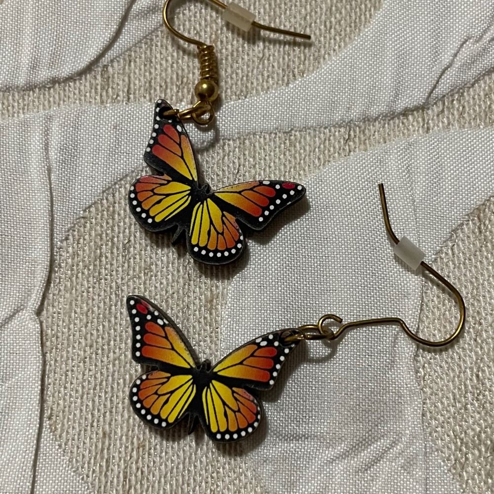 Butterfly Earrings Orange Yellow Monarch Design Dangle Hook‎ Women Jewelry